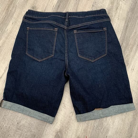 Old Navy Bermuda Jean Shorts Womens Sz 12 Dark Blue Stretch Denim Cuffed Midrise - Picture 3 of 6